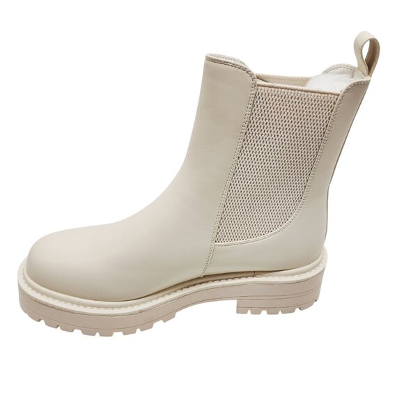 Womens Cream Chelsea Ankle Boots W/ Lug Sole Slip-On Leather Upper Size 9.5 - Picture 6 of 13